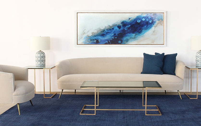 SF239 - Curved Sofa With Tight Back And Antique Brass Legs