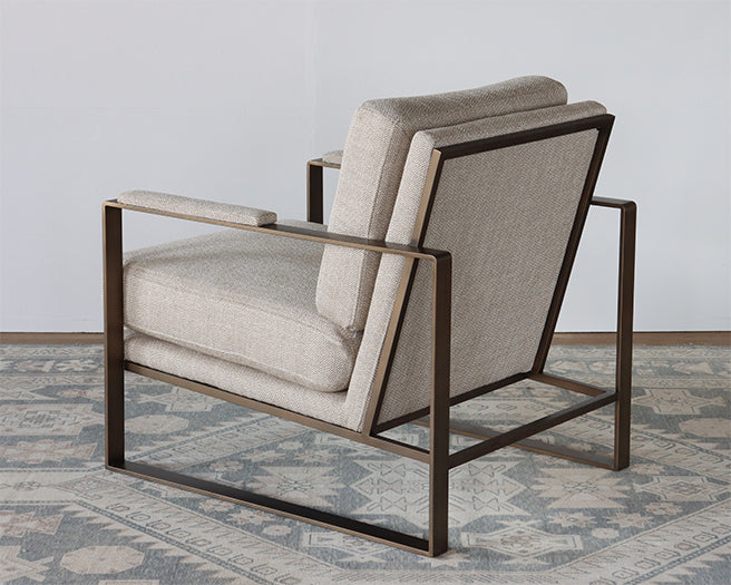 Tan Linen With Brass Square Arm Club Chair