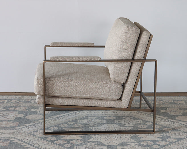 Tan Linen With Brass Square Arm Club Chair