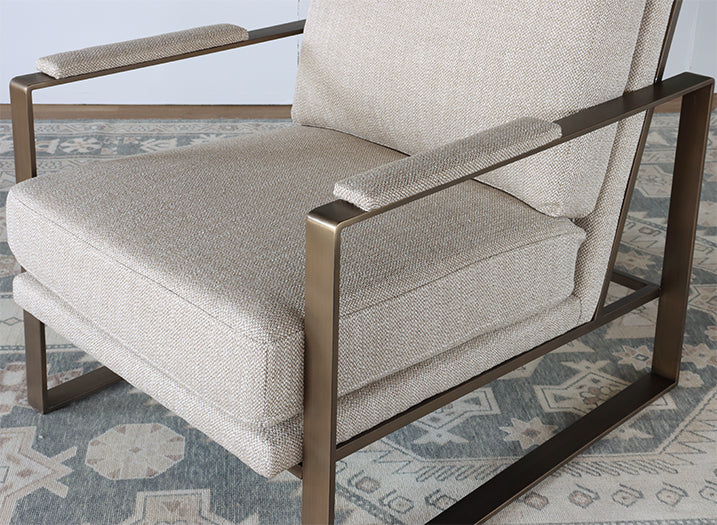 Tan Linen With Brass Square Arm Club Chair