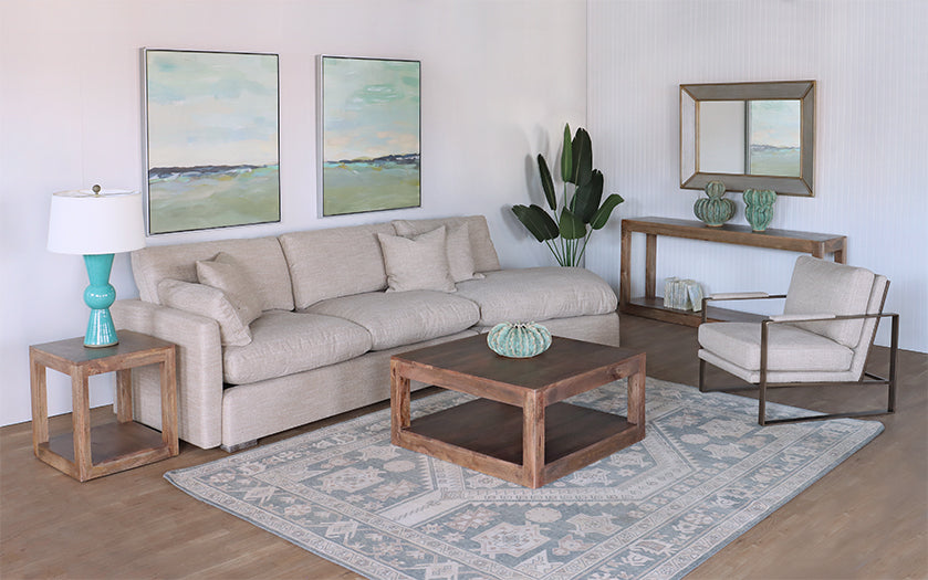 Tan Linen With Brass Square Arm Club Chair