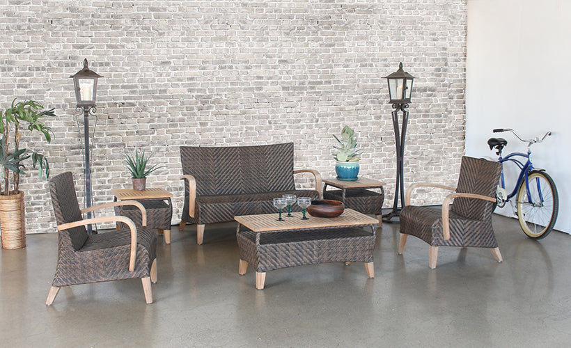 CC301 - Brown Outdoor Club Chair With Wooden Arms