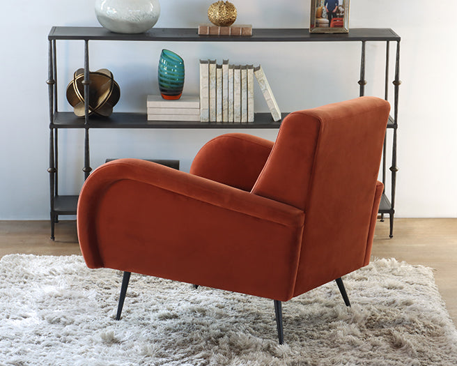 Rust Velvet Club Chair with Matte Black Legs