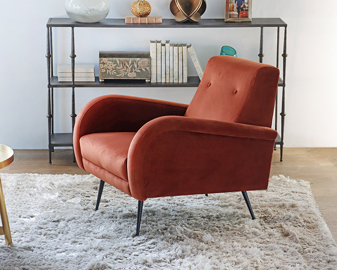 Rust Velvet Club Chair with Matte Black Legs