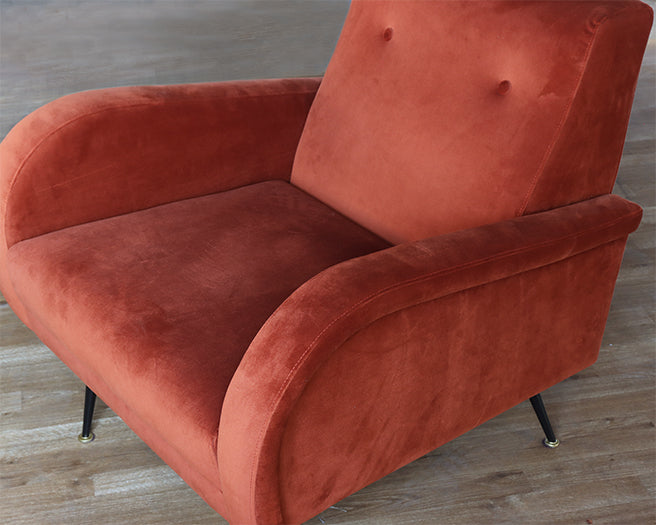 Rust Velvet Club Chair with Matte Black Legs