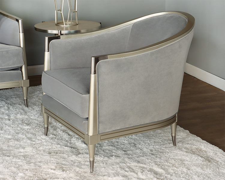 Grey Curved Back Club Chair w/ Soft Silver Frame