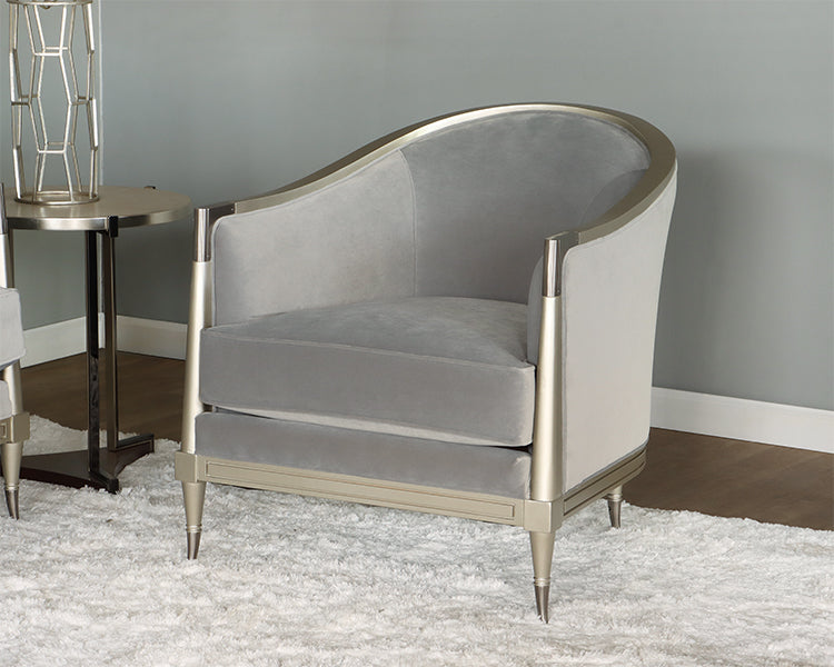 Grey Curved Back Club Chair w/ Soft Silver Frame