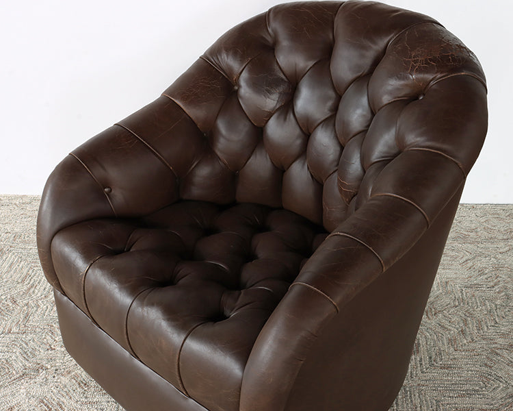 Vintage Tufted Leather Club Chair w/Oak Feet