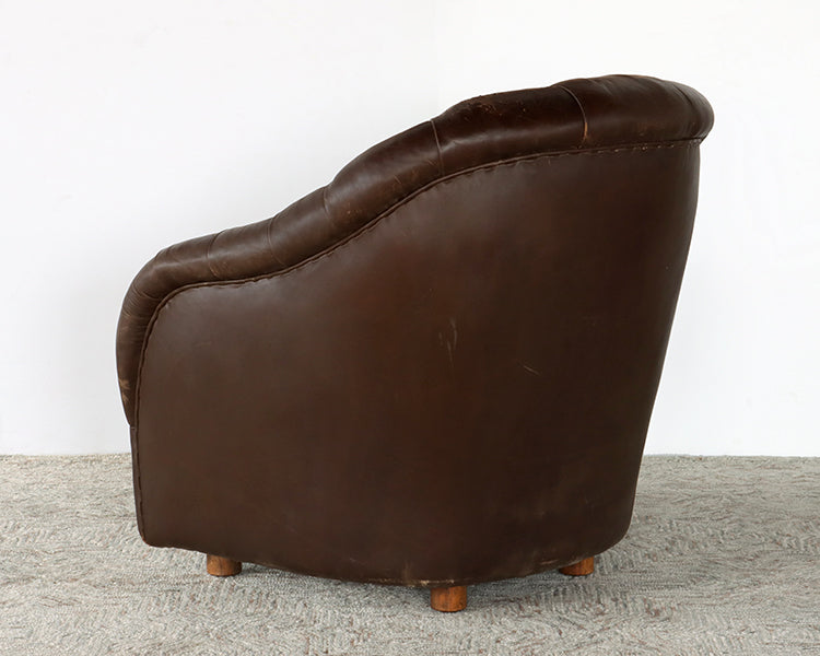 Vintage Tufted Leather Club Chair w/Oak Feet