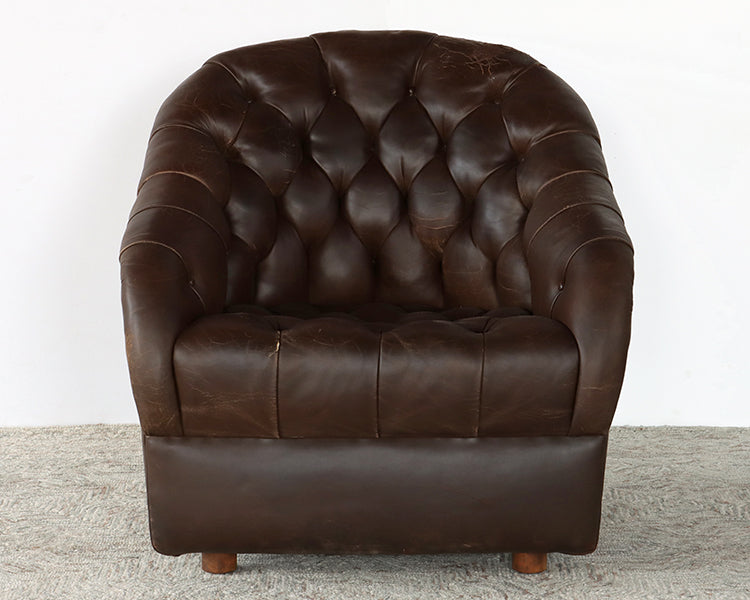 Vintage Tufted Leather Club Chair w/Oak Feet