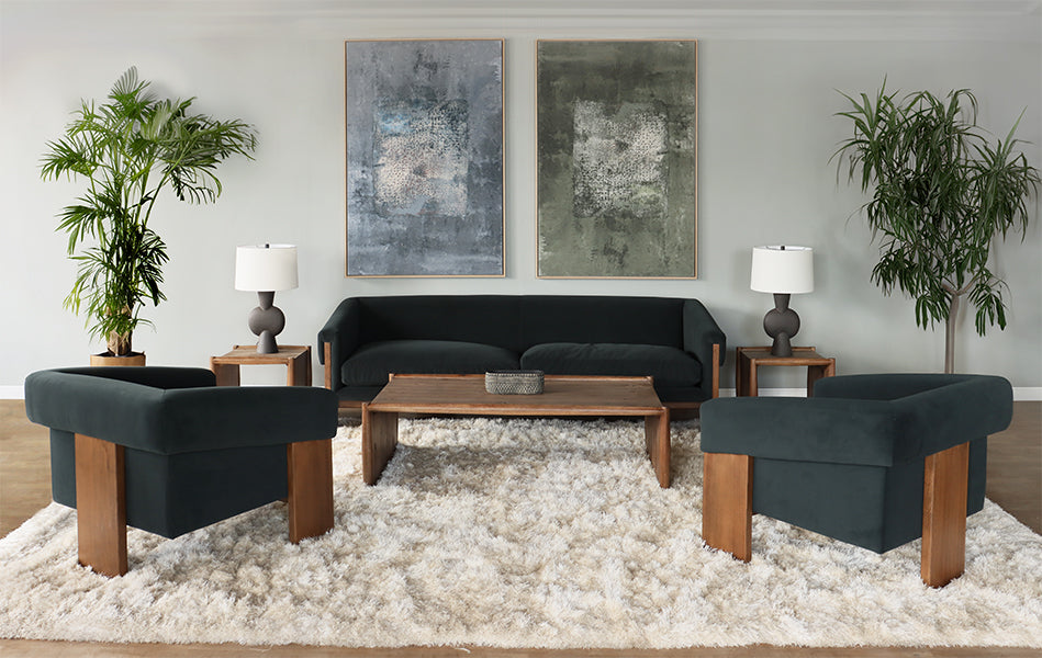 Smoke Velvet Club Chair with Plank Legs
