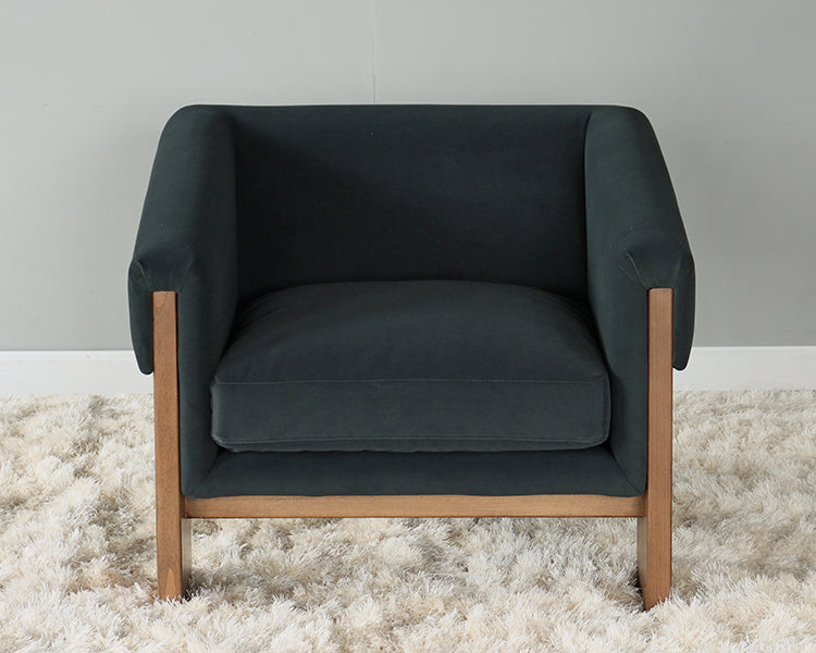 Smoke Velvet Club Chair with Plank Legs