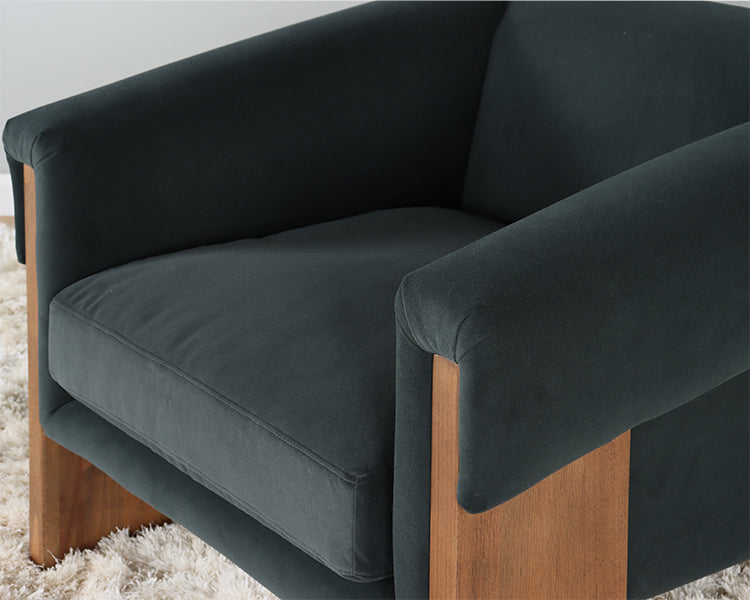 Smoke Velvet Club Chair with Plank Legs