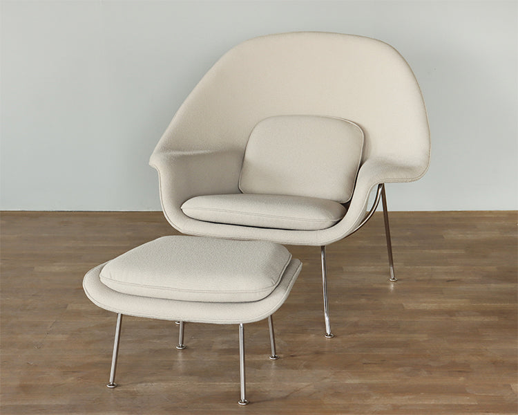 Tan Putty Saarinen Style Womb Chair and Ottoman