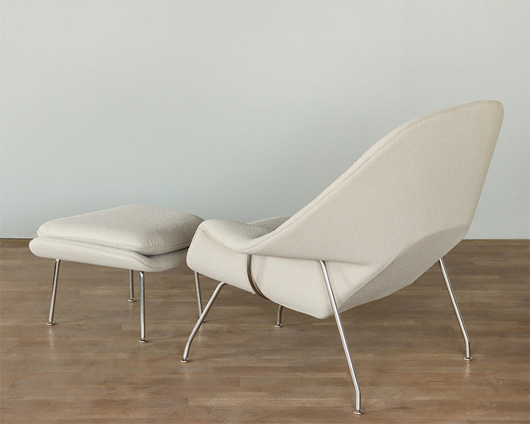 Tan Putty Saarinen Style Womb Chair and Ottoman