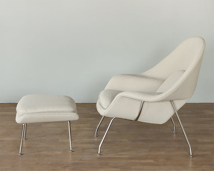 Tan Putty Saarinen Style Womb Chair and Ottoman