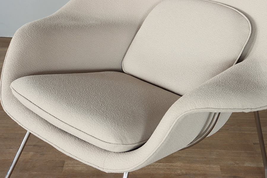 Tan Putty Saarinen Style Womb Chair and Ottoman