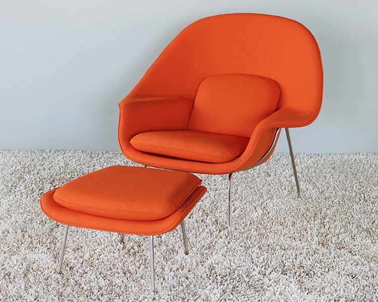 Orange Saarinen Style Womb Chair and Ottoman