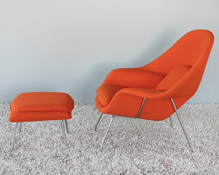 Orange Saarinen Style Womb Chair and Ottoman