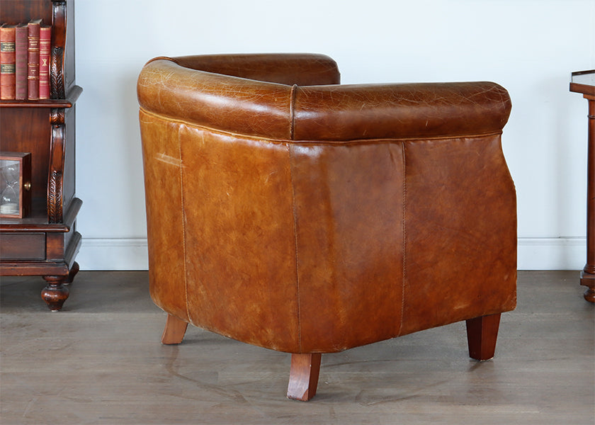 Distressed Brown Leather Deco Style Club Chair