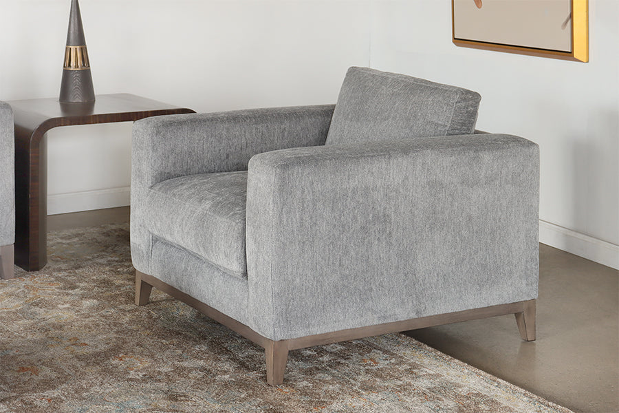 Modern Grey Chenille Club Chair w/ Tapered Leg