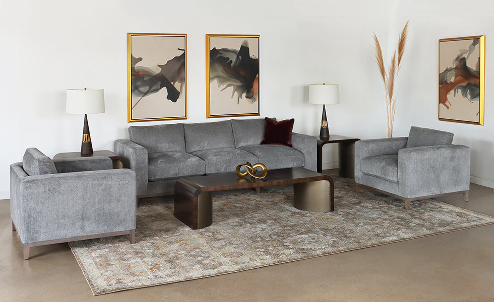 Modern Grey Chenille Club Chair w/ Tapered Leg