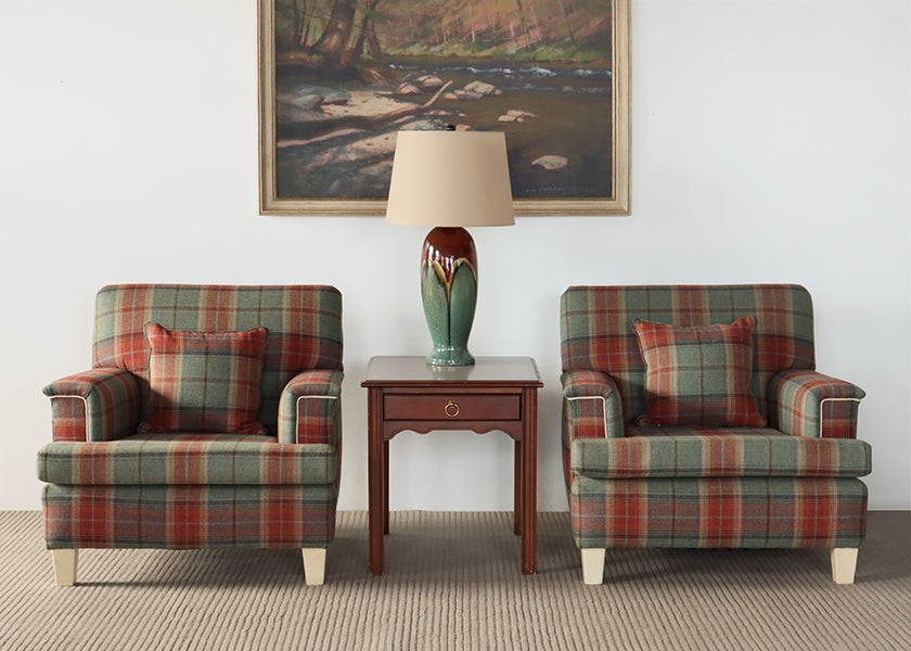 Sage and Maroon Plaid Club Chair