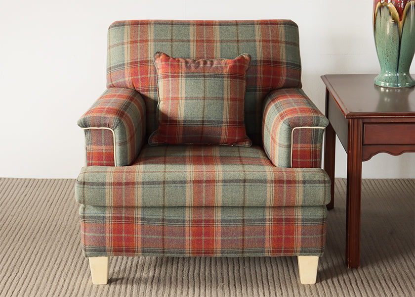 Sage and Maroon Plaid Club Chair