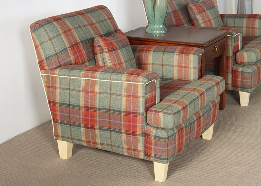 Sage and Maroon Plaid Club Chair