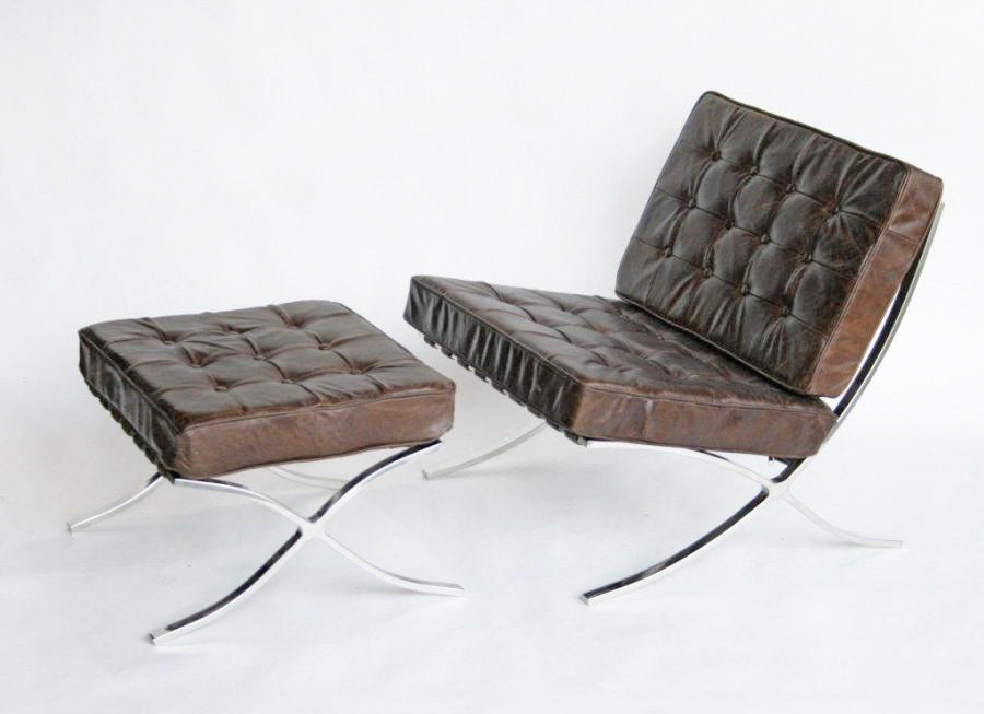 Cigar Leather Barcelona Style Chair and Ottoman