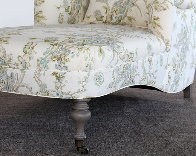 CL44 - Floral Upholstered Chaise with Turned Legs