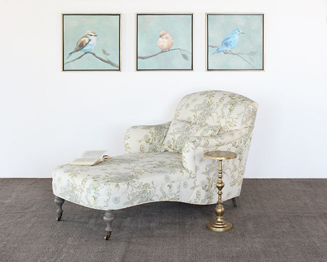 CL44 - Floral Upholstered Chaise with Turned Legs