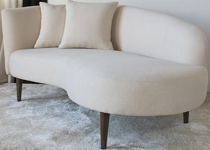 Curved Back Ivory Boucle Chaise W/Tapered Legs