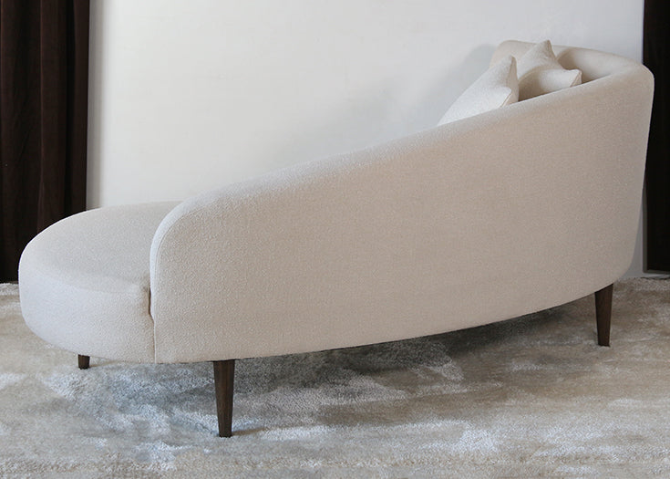 Curved Back Ivory Boucle Chaise W/Tapered Legs