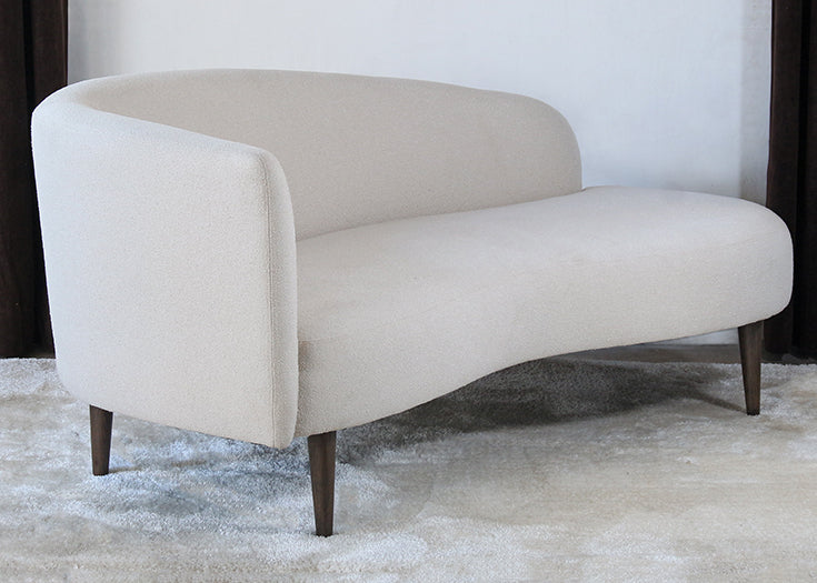Curved Back Ivory Boucle Chaise W/Tapered Legs