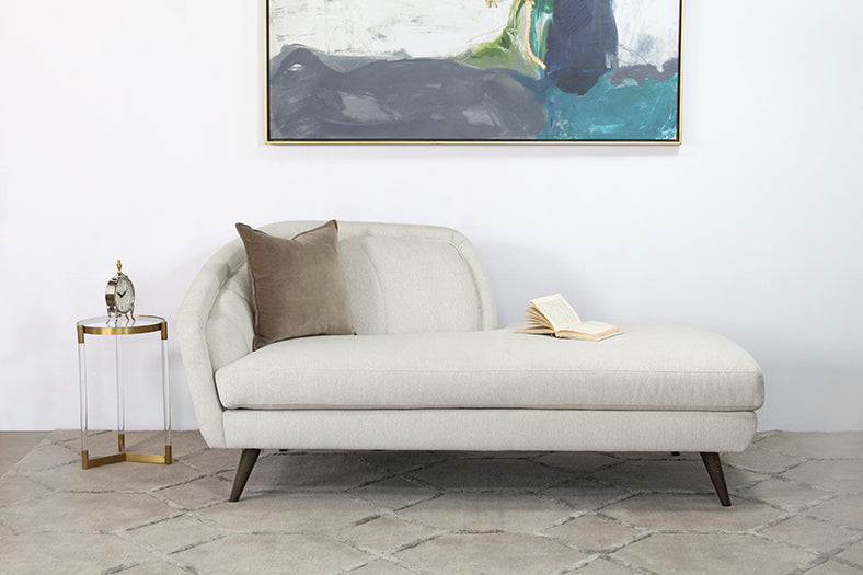 CL46 - Ivory Curved Channeled Back Left Arm Facing Chaise 