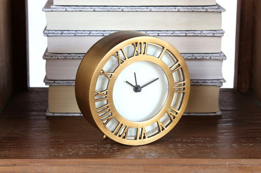 CLOCK07 Antiqued Brass Roman Numeral Clock 
