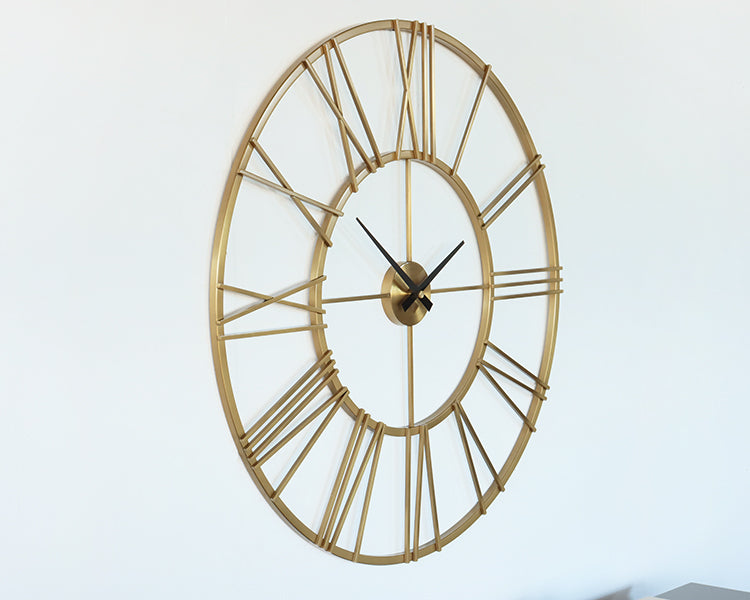 Brushed Brass with Roman Numerals Wall Clock - Cleared