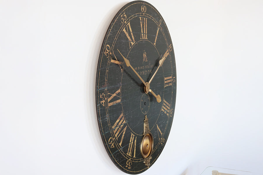 Black Crackled Face Vintage Style Wall Clock - Cleared