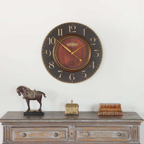 Vintage Black and Brass Wall Clock - Cleared