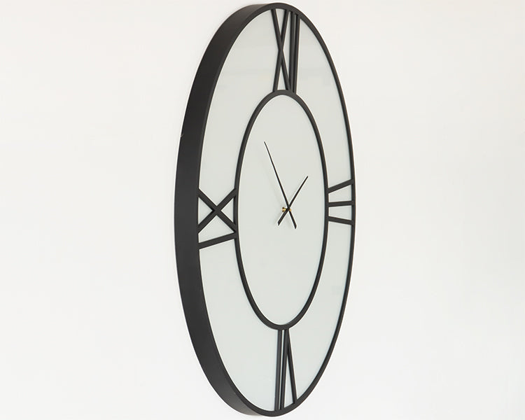 Black Frame w/ White Glass Wall Clock - Cleared