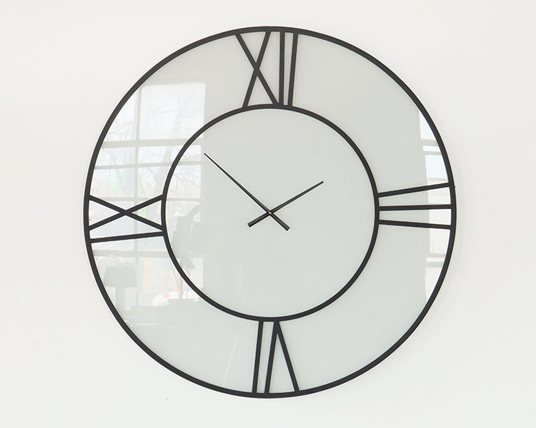 Black Frame w/ White Glass Wall Clock - Cleared