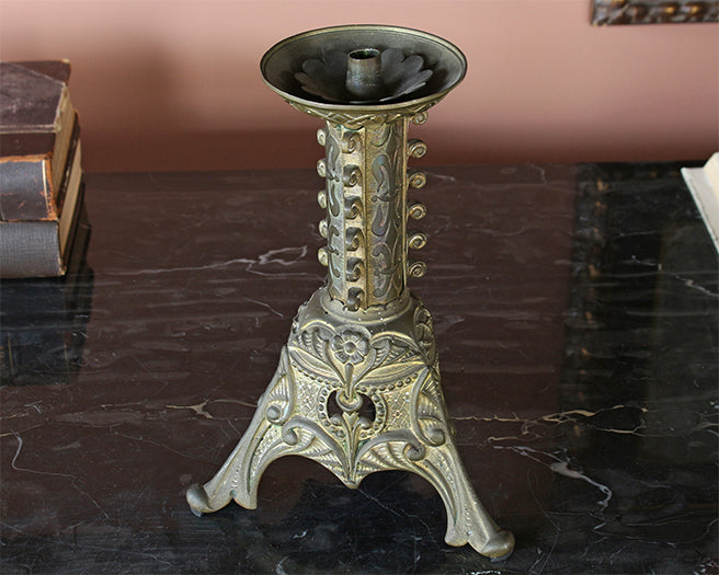 Pair Of Brass Gothic Revival Candlesticks--Cleared
