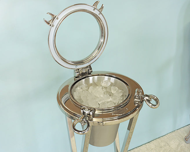 Porthole Nickel Wine Cooler On Stand- Cleared