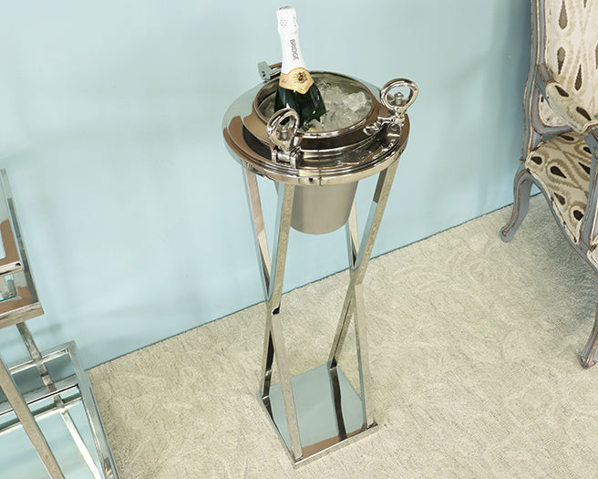 Porthole Nickel Wine Cooler On Stand- Cleared