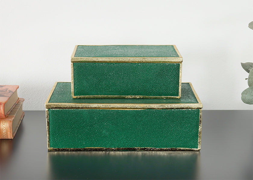 Set of 2 Emerald and Gold Boxes - Cleared