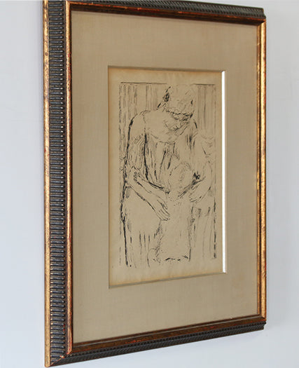Framed Mother And Child Etching, 19th -Early 20th Century 18W x 21H