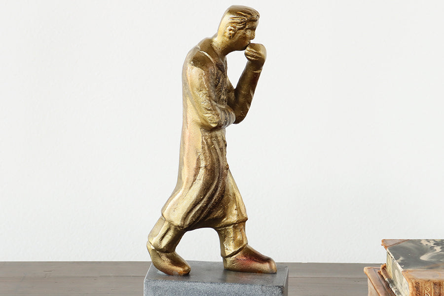 Antique Brass Contemplating Man Sculpture - Cleared