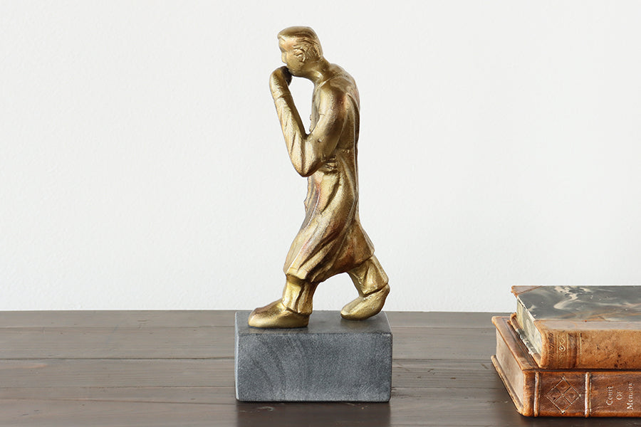 Antique Brass Contemplating Man Sculpture - Cleared