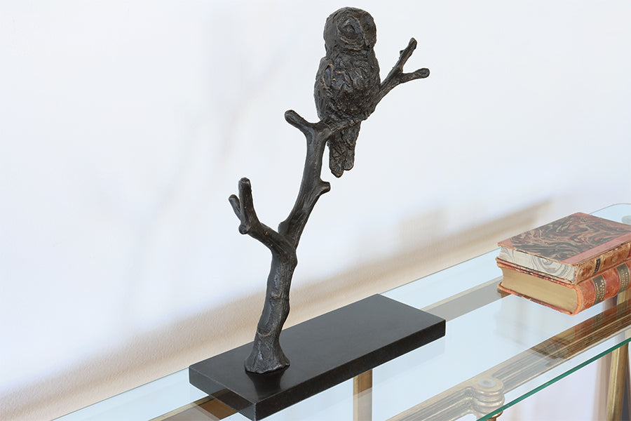 Bronze Owl on Branch - Cleared Decor